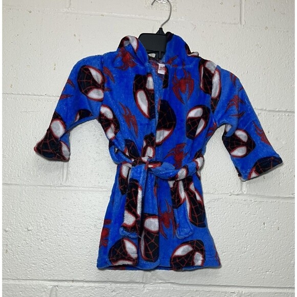 Marvel Spiderman Kids Robe XXS 2T Blue Red Fleece Belted Hooded Soft NWT - Picture 6 of 8